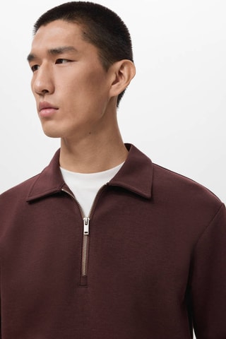 Sweat-shirt regular-fit col zippé - Marron foncé