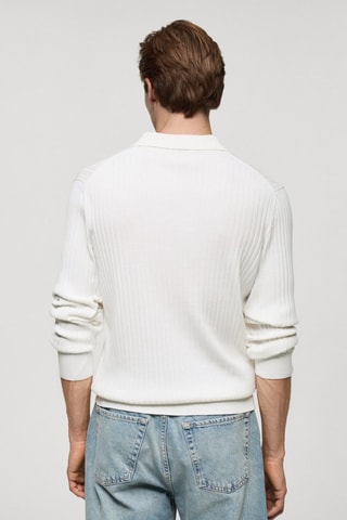 Pull-over polo maille fine côtelée - Blanc