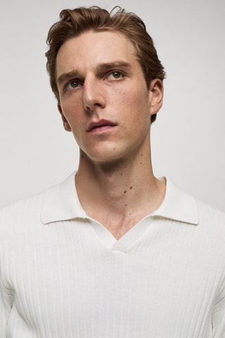 Pull-over polo maille fine côtelée - Blanc