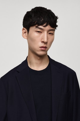 Veste laine slim-fit poches - Bleu