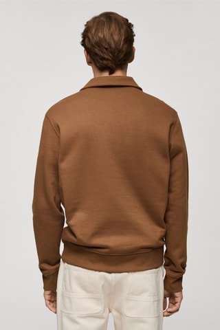 Sweat-shirt polo coton mélangé - Marron
