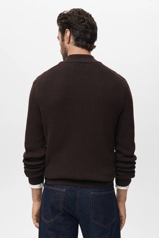 Pull 100 % coton col cheminée - Marron