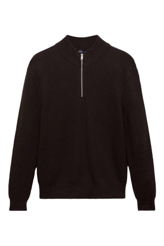 Pull 100 % coton col cheminée - Marron