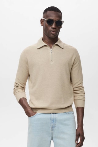Pull-over microstructure col zippé - Beige
