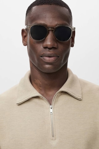 Pull-over microstructure col zippé - Beige