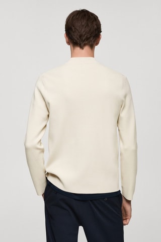 Pull-over maille moyenne col montant zippé - Blanc