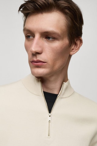 Pull-over maille moyenne col montant zippé - Blanc