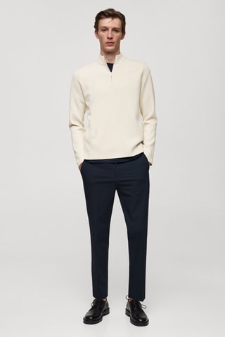 Pull-over maille moyenne col montant zippé - Blanc