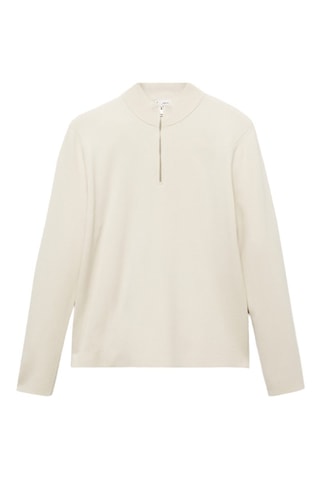 Pull-over maille moyenne col montant zippé - Blanc