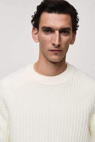Pull-over maille côtelée laine mélangée - Blanc