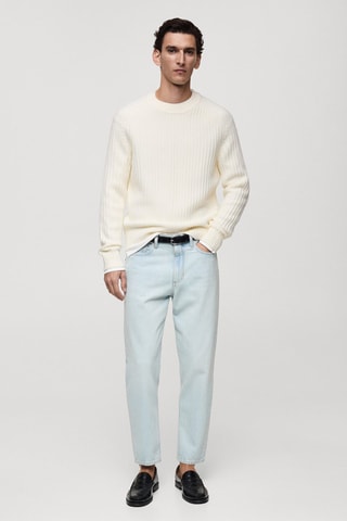 Pull-over maille côtelée laine mélangée - Blanc