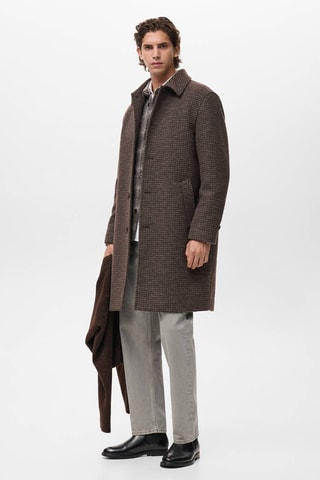 Manteau long structuré à carreaux - Marron