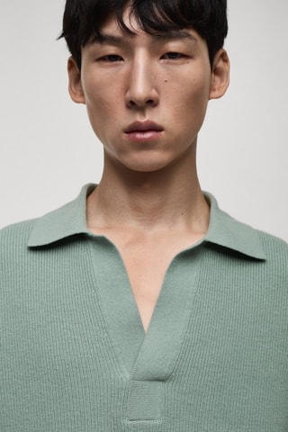 Pull-over polo maille laine mélangée - Vert