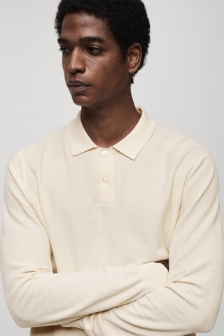 Pull-over polo maille coton microstructure - Blanc