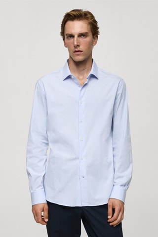 Chemise slim fit coton milleraies - Bleu