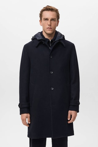 Manteau laine capuche amovible - Bleu