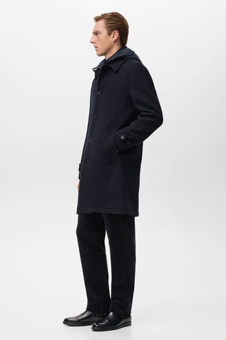 Manteau laine capuche amovible - Bleu