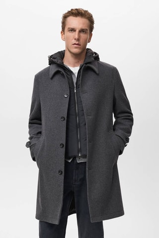 Manteau laine capuche amovible - Gris
