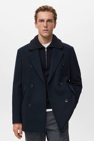 Manteau laine mélangée croisé - Bleu