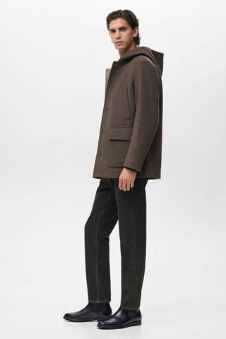 Manteau laine capuche - Marron