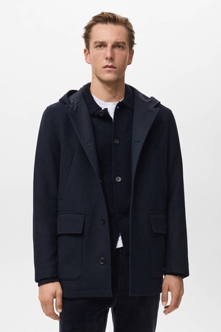 Manteau laine capuche - Bleu