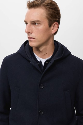 Manteau laine capuche - Bleu