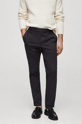 Pantalon coton slim-fit pinces - Bleu