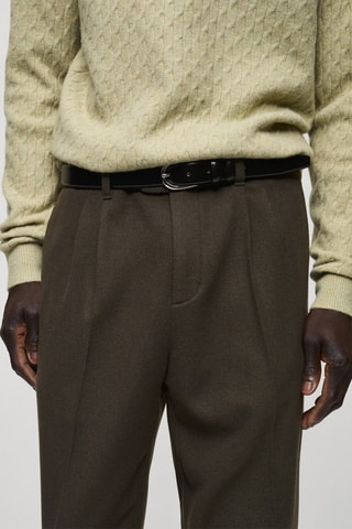 Pantalon laine flanelle pinces - Kaki