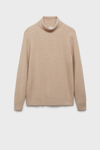 Pull-over maille torsadée col montant - Beige