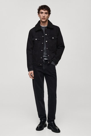 Blouson en jean doublure imitation mouton retourné - Noir