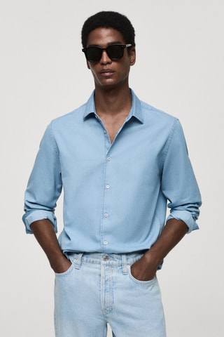 Chemise regular-fit chambray coton - Bleu