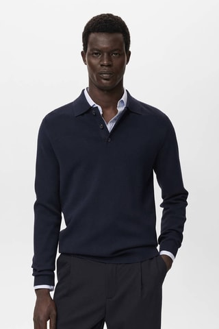 Pull-over maille col polo - Bleu