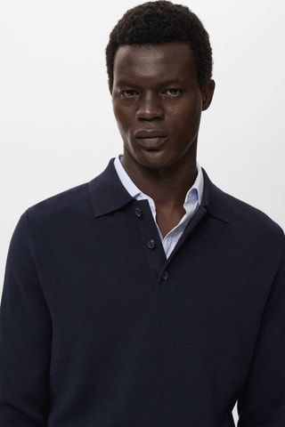 Pull-over maille col polo - Bleu