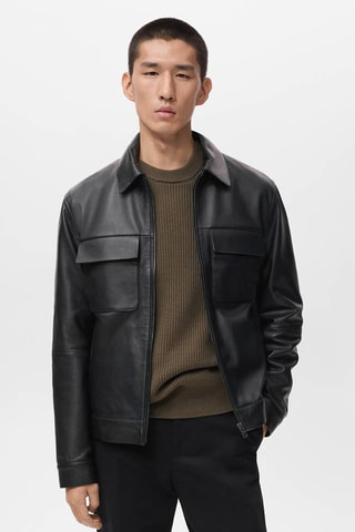 Blouson 100% cuir poches - Noir