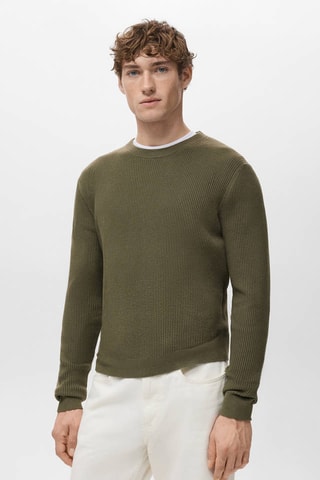 Pull coton maille fine côtelée - Vert