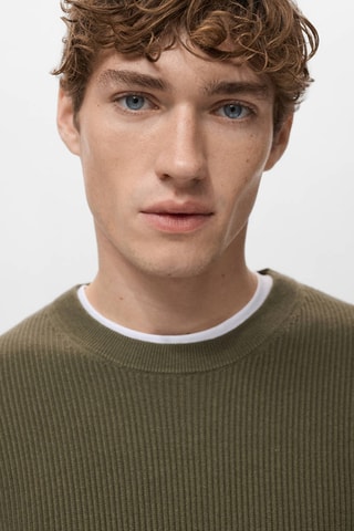 Pull coton maille fine côtelée - Vert