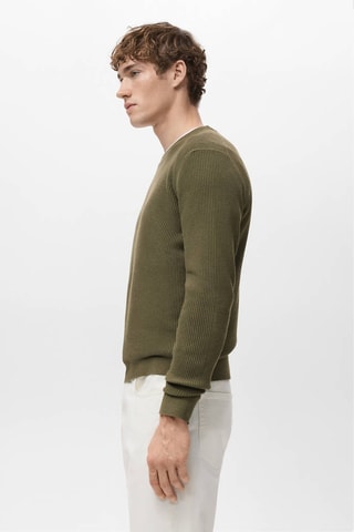 Pull coton maille fine côtelée - Vert
