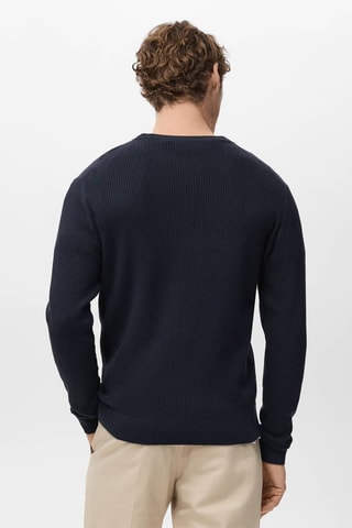 Pull coton maille fine côtelée - Bleu