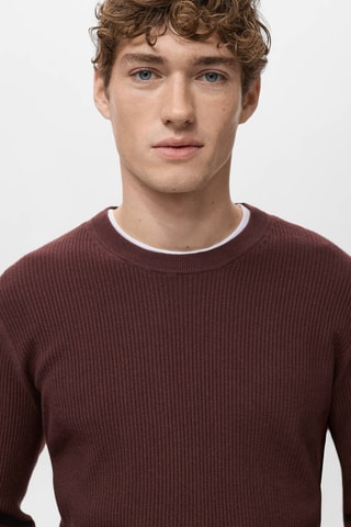 Pull coton maille fine côtelée - Bordeaux