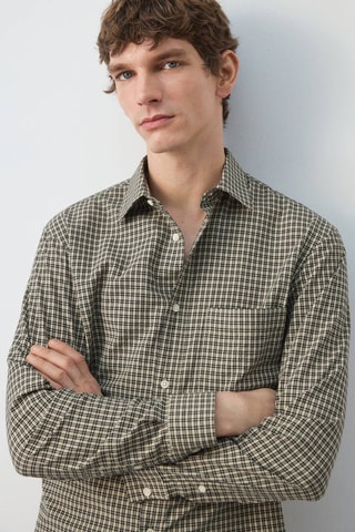 Chemise regular fit à carreaux en coton - Beige