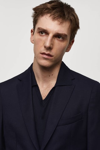 Veste slim-fit 100á% laine vierge - Bleu