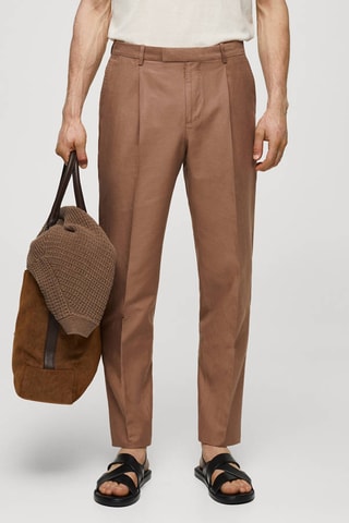 Pantalon costume slim-fit coton lin - Orange