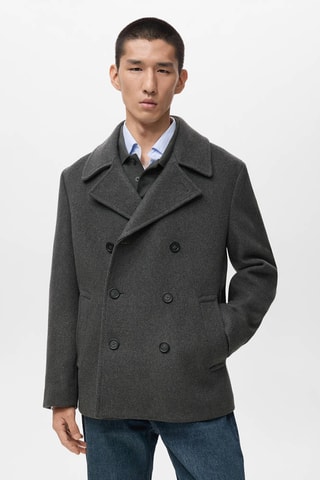 Manteau laine croisé boutons - Gris