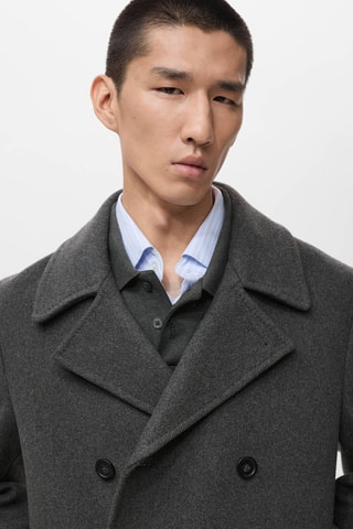 Manteau laine croisé boutons - Gris