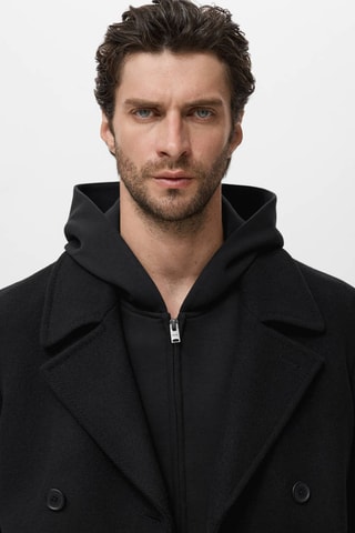 Manteau laine croisé boutons - Noir