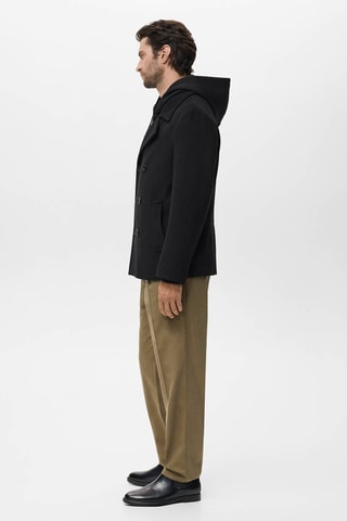 Manteau laine croisé boutons - Noir
