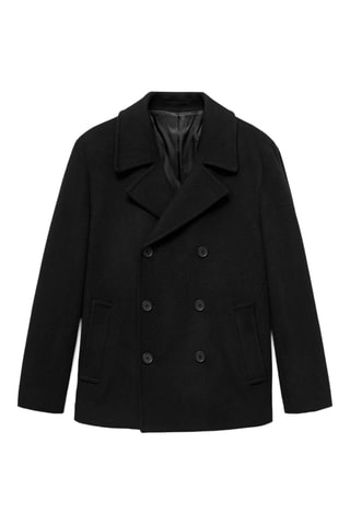Manteau laine croisé boutons - Noir