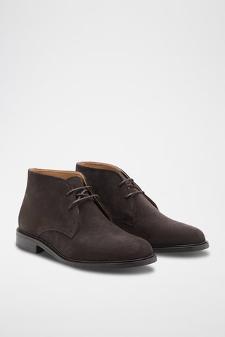 Bottines cuir et croûte de cuir - Marron
