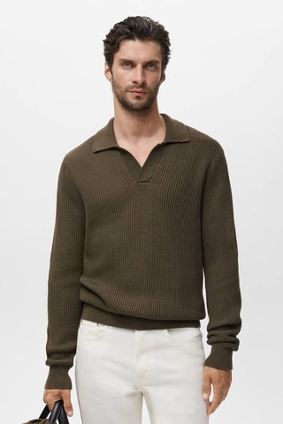 Pull polo en coton structuré - Vert