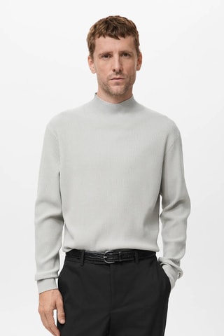 Pull col montant côtelé - Gris